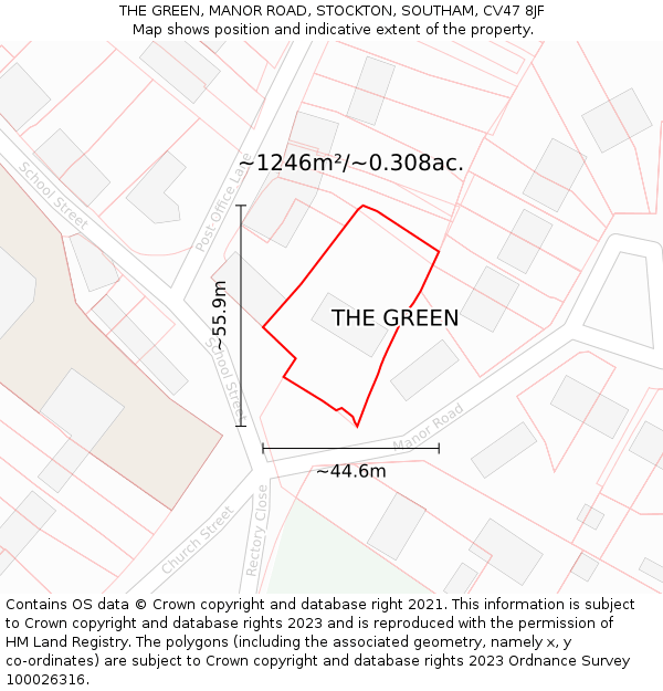 THE GREEN, MANOR ROAD, STOCKTON, SOUTHAM, CV47 8JF: Plot and title map