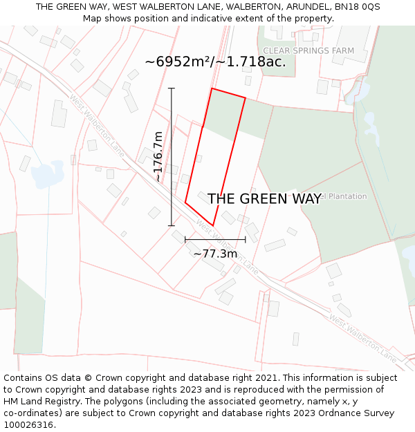 THE GREEN WAY, WEST WALBERTON LANE, WALBERTON, ARUNDEL, BN18 0QS: Plot and title map