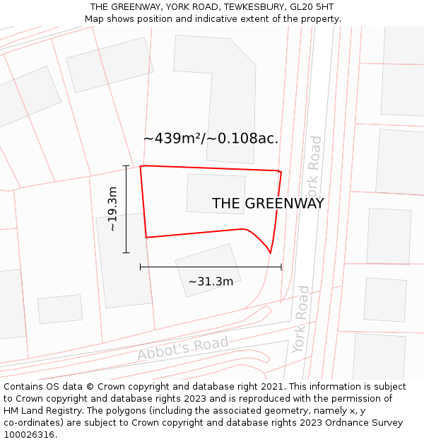 THE GREENWAY, YORK ROAD, TEWKESBURY, GL20 5HT: Plot and title map