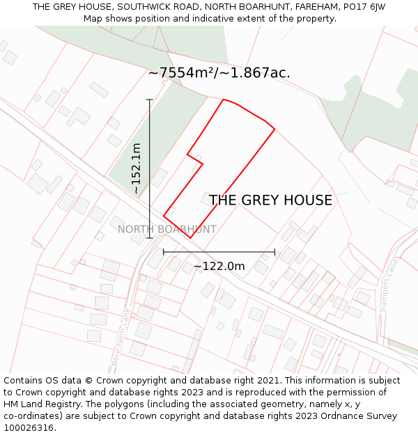 THE GREY HOUSE, SOUTHWICK ROAD, NORTH BOARHUNT, FAREHAM, PO17 6JW: Plot and title map