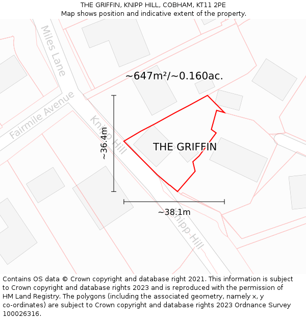 THE GRIFFIN, KNIPP HILL, COBHAM, KT11 2PE: Plot and title map