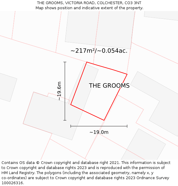 THE GROOMS, VICTORIA ROAD, COLCHESTER, CO3 3NT: Plot and title map