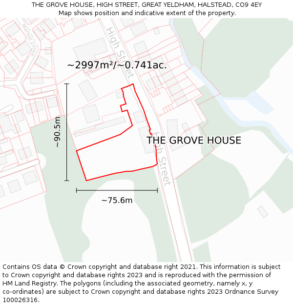 THE GROVE HOUSE, HIGH STREET, GREAT YELDHAM, HALSTEAD, CO9 4EY: Plot and title map