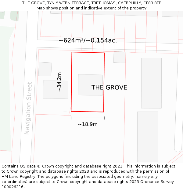 THE GROVE, TYN Y WERN TERRACE, TRETHOMAS, CAERPHILLY, CF83 8FP: Plot and title map