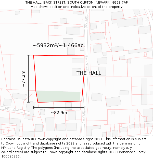 THE HALL, BACK STREET, SOUTH CLIFTON, NEWARK, NG23 7AF: Plot and title map