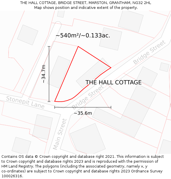 THE HALL COTTAGE, BRIDGE STREET, MARSTON, GRANTHAM, NG32 2HL: Plot and title map