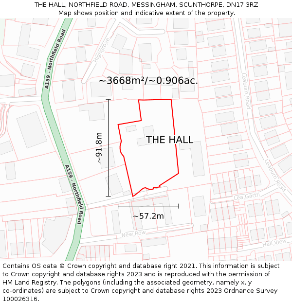 THE HALL, NORTHFIELD ROAD, MESSINGHAM, SCUNTHORPE, DN17 3RZ: Plot and title map