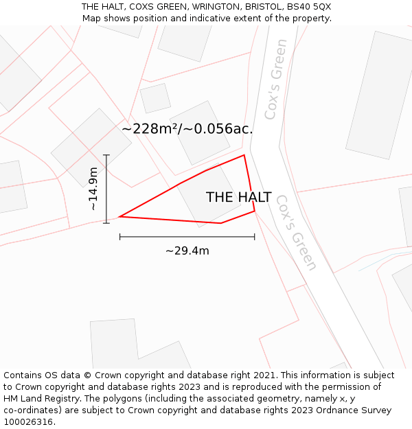 THE HALT, COXS GREEN, WRINGTON, BRISTOL, BS40 5QX: Plot and title map