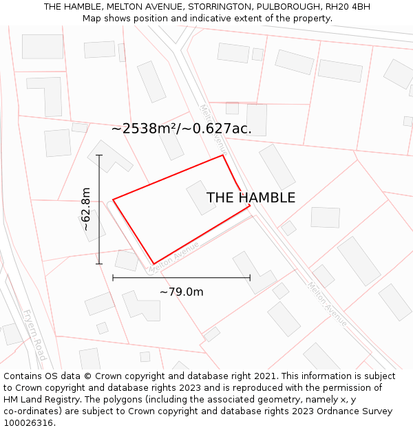 THE HAMBLE, MELTON AVENUE, STORRINGTON, PULBOROUGH, RH20 4BH: Plot and title map