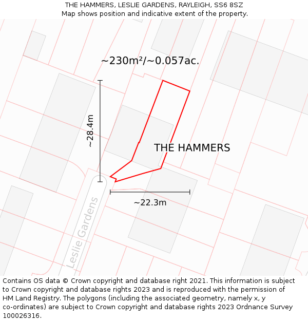 THE HAMMERS, LESLIE GARDENS, RAYLEIGH, SS6 8SZ: Plot and title map