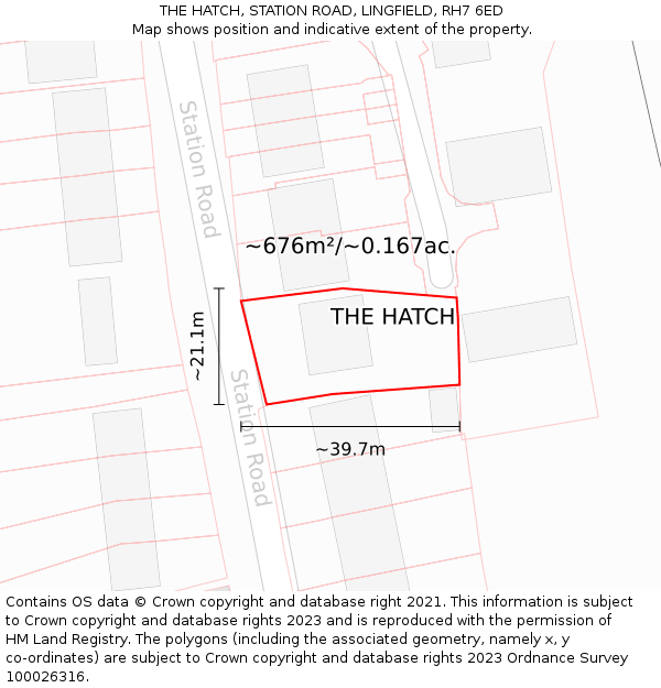 THE HATCH, STATION ROAD, LINGFIELD, RH7 6ED: Plot and title map