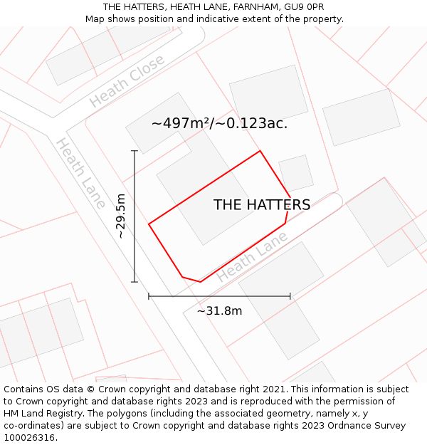 THE HATTERS, HEATH LANE, FARNHAM, GU9 0PR: Plot and title map