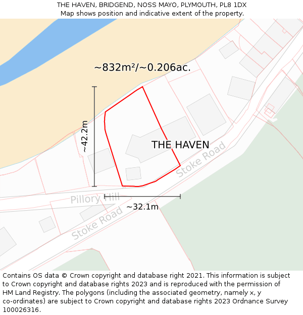 THE HAVEN, BRIDGEND, NOSS MAYO, PLYMOUTH, PL8 1DX: Plot and title map