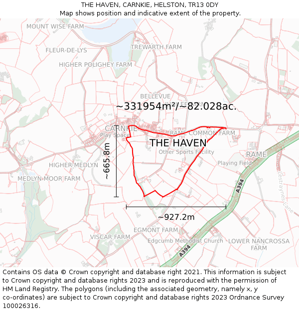 THE HAVEN, CARNKIE, HELSTON, TR13 0DY: Plot and title map