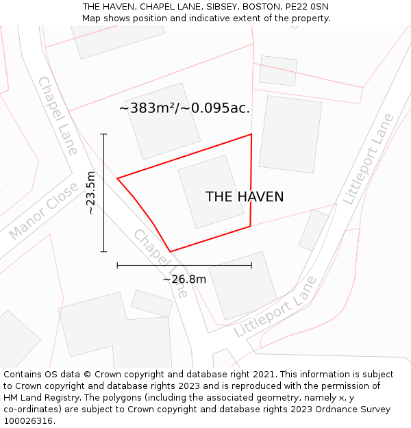 THE HAVEN, CHAPEL LANE, SIBSEY, BOSTON, PE22 0SN: Plot and title map