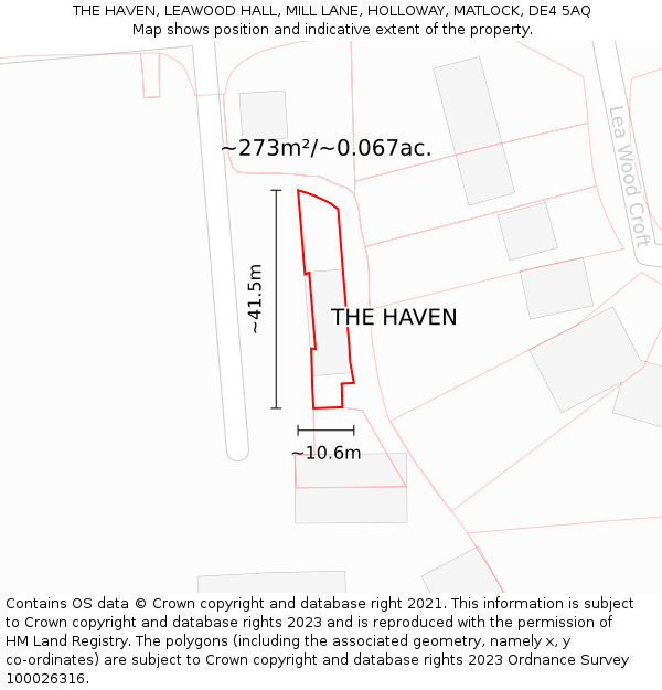 THE HAVEN, LEAWOOD HALL, MILL LANE, HOLLOWAY, MATLOCK, DE4 5AQ: Plot and title map