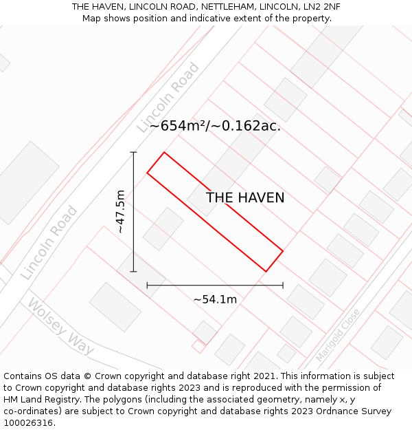 THE HAVEN, LINCOLN ROAD, NETTLEHAM, LINCOLN, LN2 2NF: Plot and title map