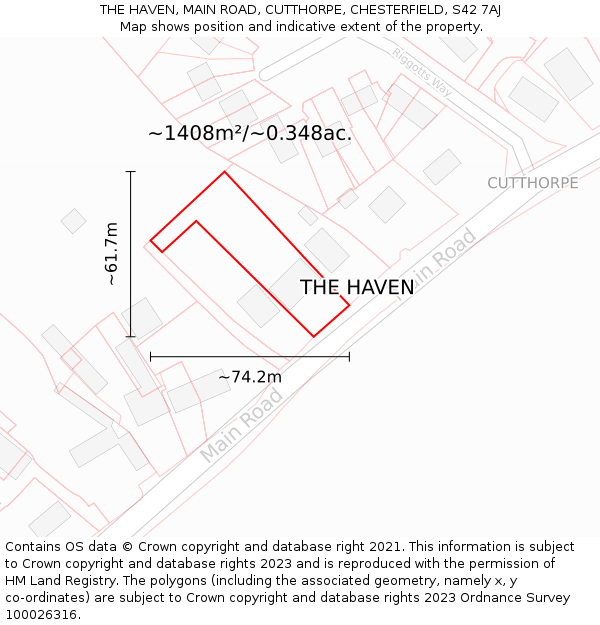 THE HAVEN, MAIN ROAD, CUTTHORPE, CHESTERFIELD, S42 7AJ: Plot and title map