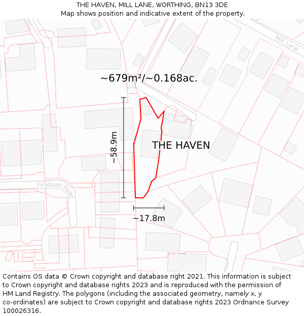 THE HAVEN, MILL LANE, WORTHING, BN13 3DE: Plot and title map