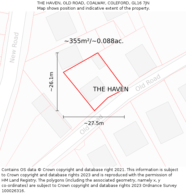 THE HAVEN, OLD ROAD, COALWAY, COLEFORD, GL16 7JN: Plot and title map