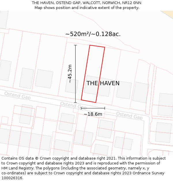 THE HAVEN, OSTEND GAP, WALCOTT, NORWICH, NR12 0NN: Plot and title map