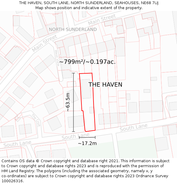 THE HAVEN, SOUTH LANE, NORTH SUNDERLAND, SEAHOUSES, NE68 7UJ: Plot and title map