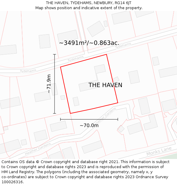 THE HAVEN, TYDEHAMS, NEWBURY, RG14 6JT: Plot and title map