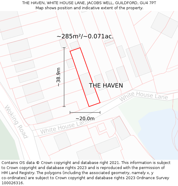 THE HAVEN, WHITE HOUSE LANE, JACOBS WELL, GUILDFORD, GU4 7PT: Plot and title map