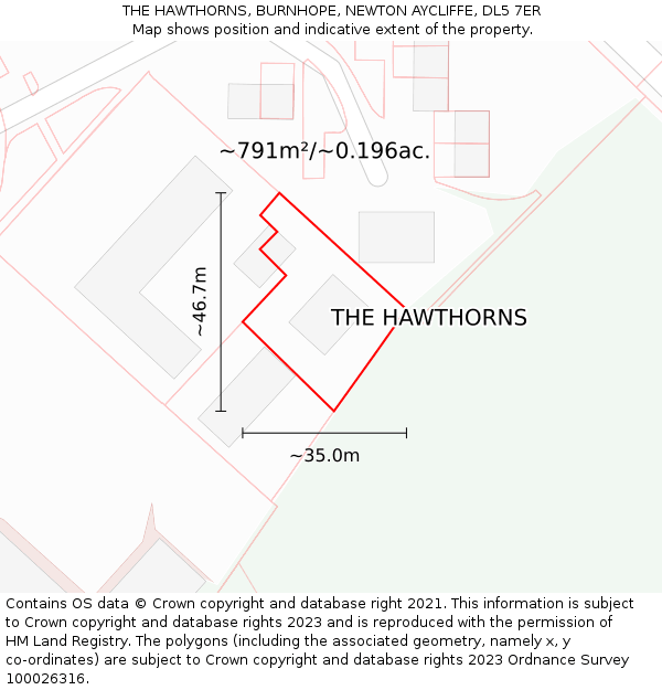 THE HAWTHORNS, BURNHOPE, NEWTON AYCLIFFE, DL5 7ER: Plot and title map