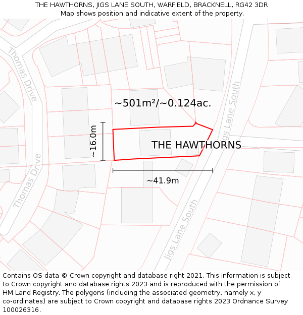 THE HAWTHORNS, JIGS LANE SOUTH, WARFIELD, BRACKNELL, RG42 3DR: Plot and title map