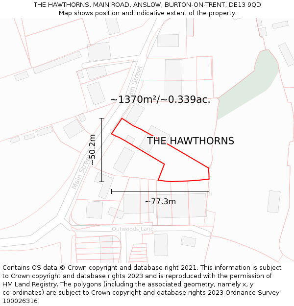 THE HAWTHORNS, MAIN ROAD, ANSLOW, BURTON-ON-TRENT, DE13 9QD: Plot and title map