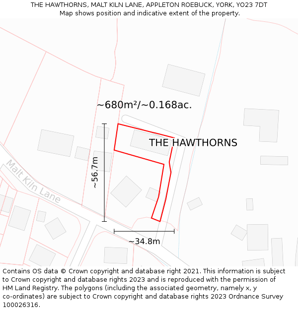 THE HAWTHORNS, MALT KILN LANE, APPLETON ROEBUCK, YORK, YO23 7DT: Plot and title map