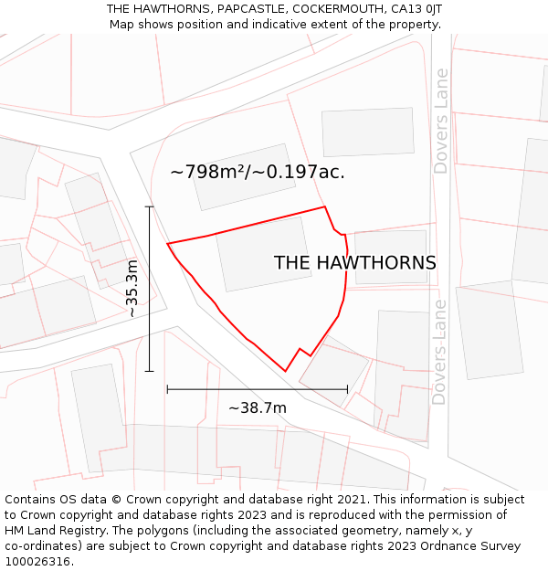 THE HAWTHORNS, PAPCASTLE, COCKERMOUTH, CA13 0JT: Plot and title map