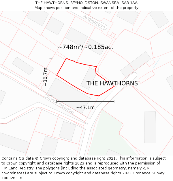 THE HAWTHORNS, REYNOLDSTON, SWANSEA, SA3 1AA: Plot and title map