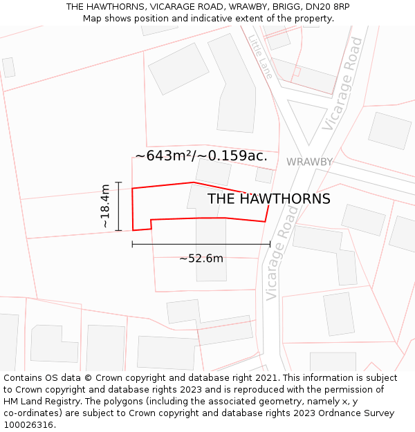 THE HAWTHORNS, VICARAGE ROAD, WRAWBY, BRIGG, DN20 8RP: Plot and title map