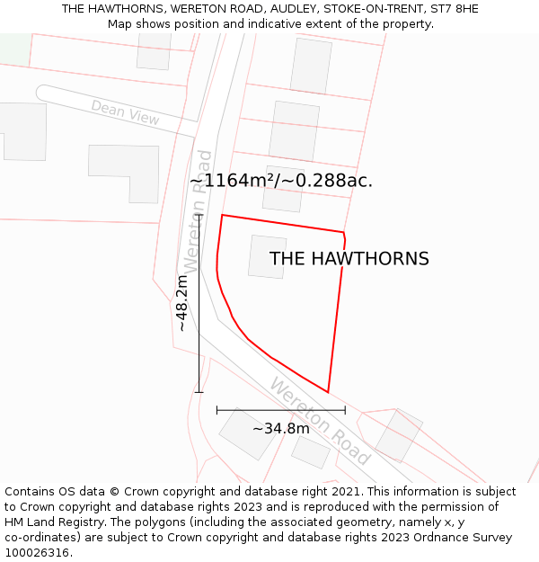 THE HAWTHORNS, WERETON ROAD, AUDLEY, STOKE-ON-TRENT, ST7 8HE: Plot and title map