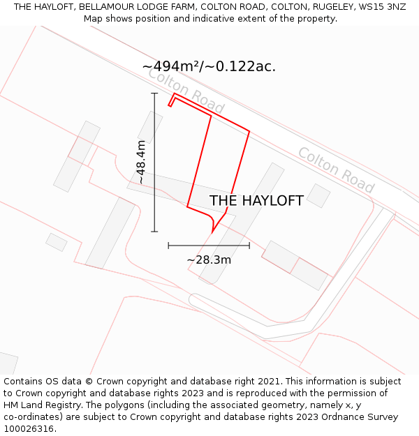 THE HAYLOFT, BELLAMOUR LODGE FARM, COLTON ROAD, COLTON, RUGELEY, WS15 3NZ: Plot and title map