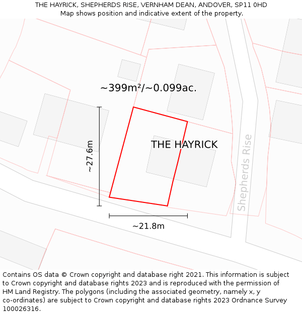 THE HAYRICK, SHEPHERDS RISE, VERNHAM DEAN, ANDOVER, SP11 0HD: Plot and title map