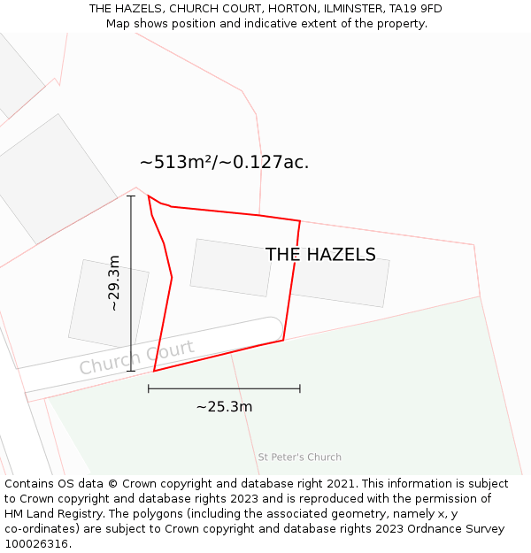 THE HAZELS, CHURCH COURT, HORTON, ILMINSTER, TA19 9FD: Plot and title map