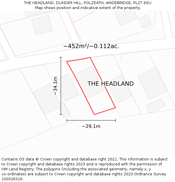 THE HEADLAND, DUNDER HILL, POLZEATH, WADEBRIDGE, PL27 6SU: Plot and title map