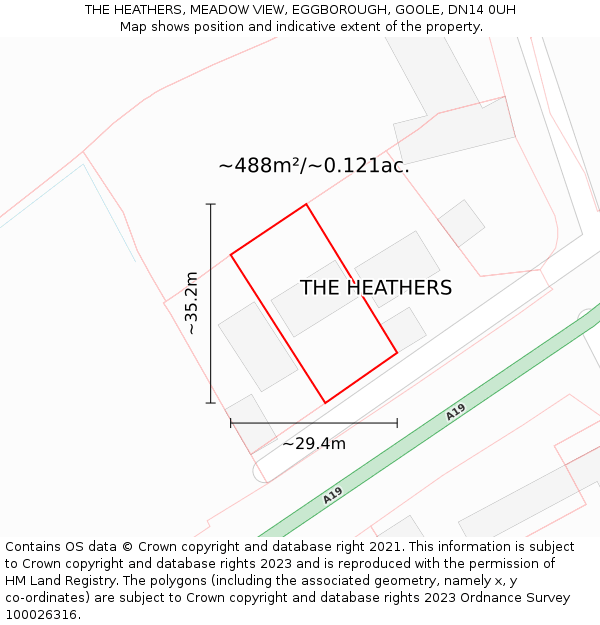 THE HEATHERS, MEADOW VIEW, EGGBOROUGH, GOOLE, DN14 0UH: Plot and title map