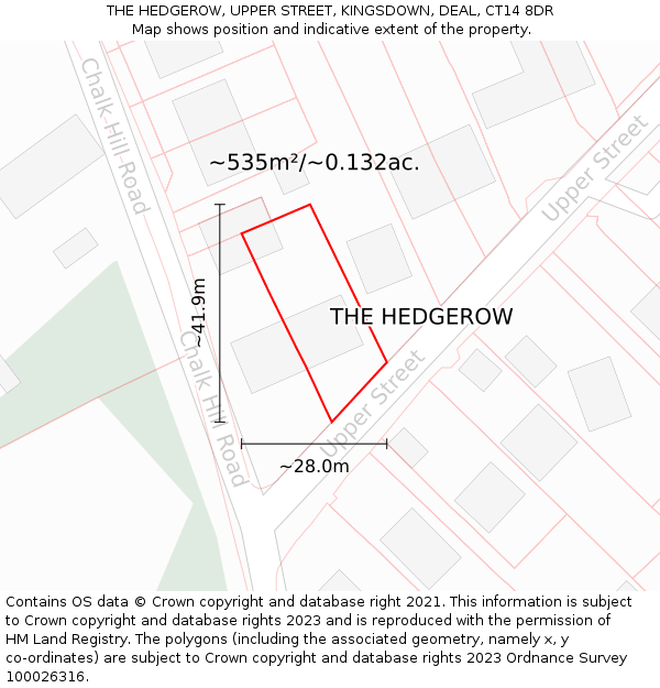 THE HEDGEROW, UPPER STREET, KINGSDOWN, DEAL, CT14 8DR: Plot and title map