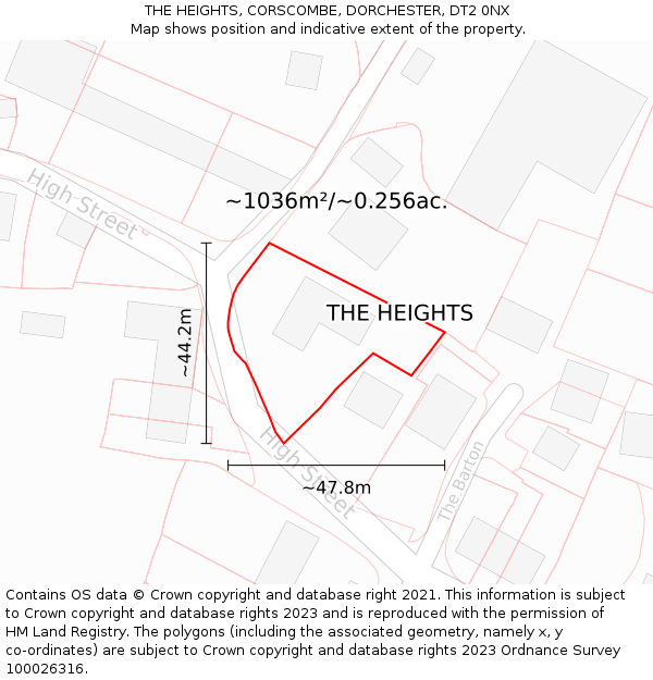 THE HEIGHTS, CORSCOMBE, DORCHESTER, DT2 0NX: Plot and title map