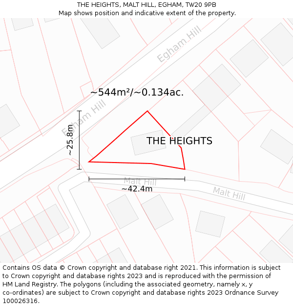 THE HEIGHTS, MALT HILL, EGHAM, TW20 9PB: Plot and title map