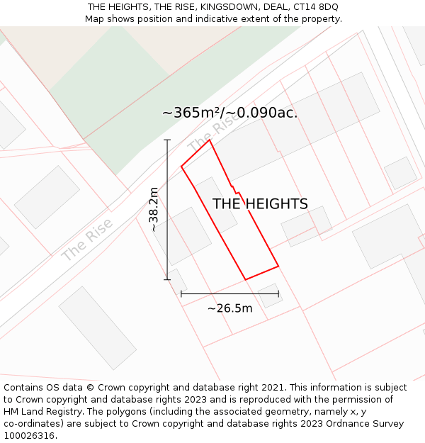 THE HEIGHTS, THE RISE, KINGSDOWN, DEAL, CT14 8DQ: Plot and title map