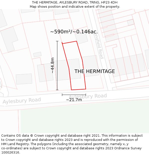 THE HERMITAGE, AYLESBURY ROAD, TRING, HP23 4DH: Plot and title map