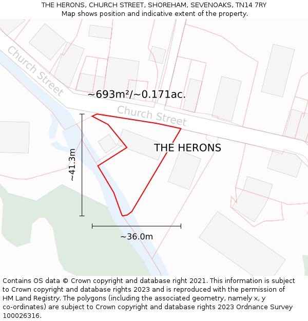 THE HERONS, CHURCH STREET, SHOREHAM, SEVENOAKS, TN14 7RY: Plot and title map