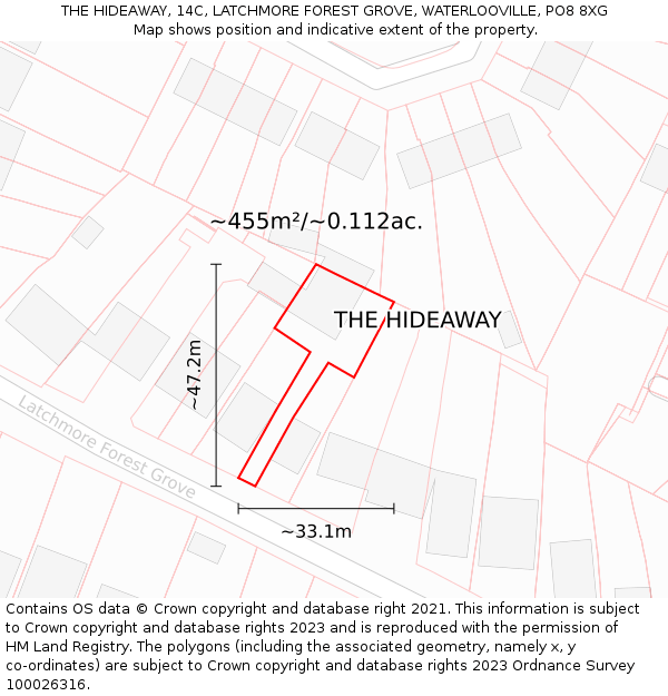 THE HIDEAWAY, 14C, LATCHMORE FOREST GROVE, WATERLOOVILLE, PO8 8XG: Plot and title map