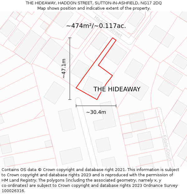 THE HIDEAWAY, HADDON STREET, SUTTON-IN-ASHFIELD, NG17 2DQ: Plot and title map