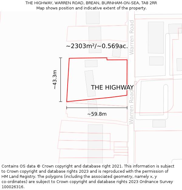 THE HIGHWAY, WARREN ROAD, BREAN, BURNHAM-ON-SEA, TA8 2RR: Plot and title map